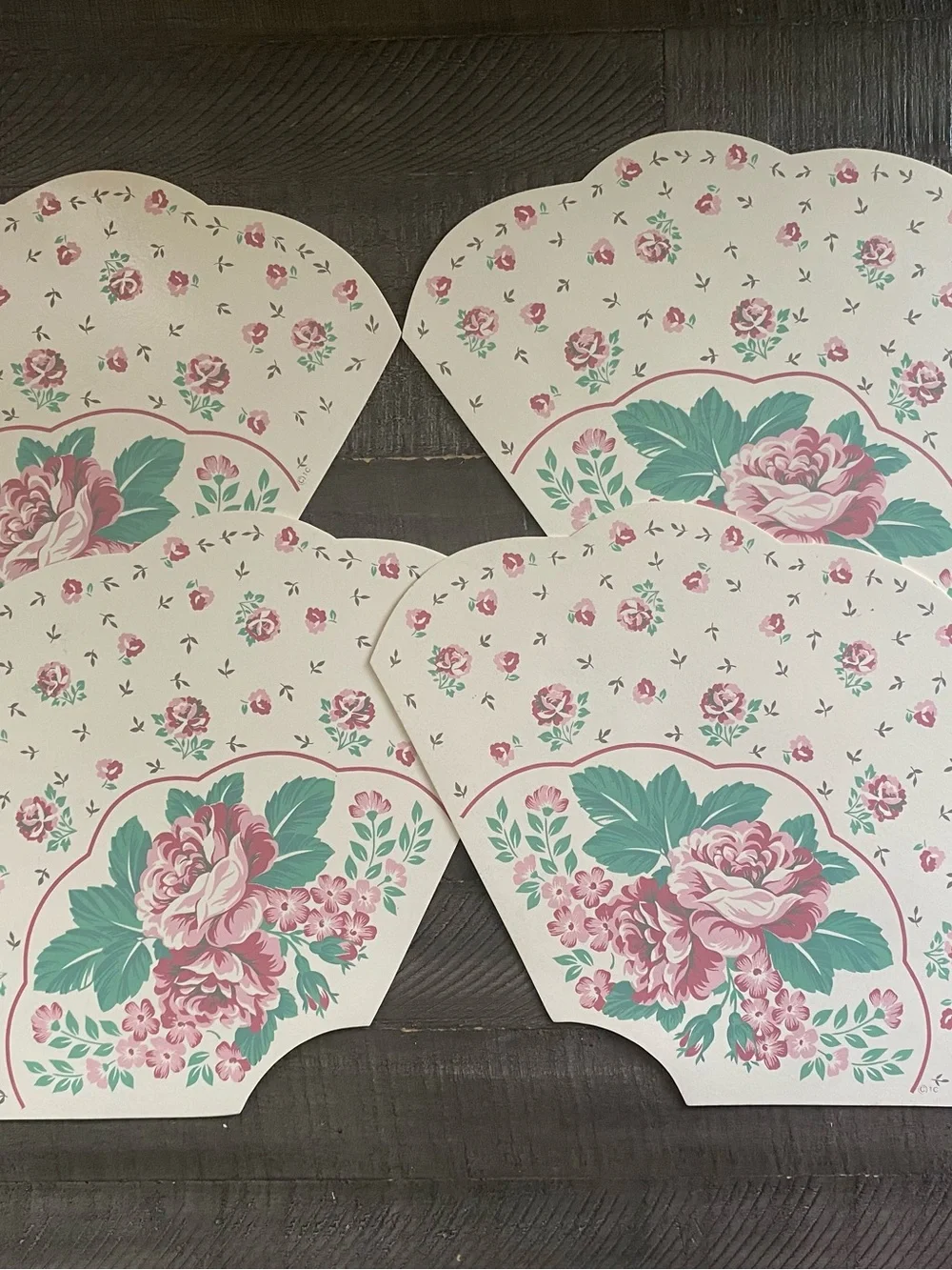 Vintage 80s Floral Vinyl Foam Kitchen Table Placements Fan Shaped Cottagecore